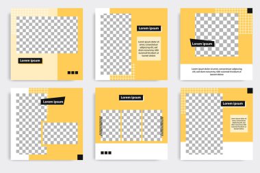 Sosyal medya paylaşımı için en küçük kare geometrik afiş şablonu siyah, sarı ve beyaz arkaplan rengi.