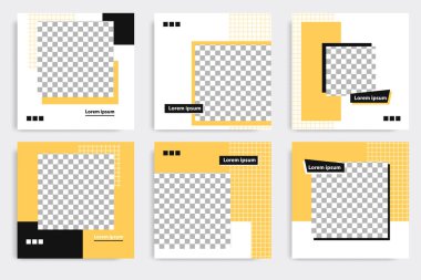 Sosyal medya paylaşımı için en küçük kare geometrik afiş şablonu siyah, sarı ve beyaz arkaplan rengi.