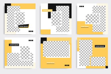 Sosyal medya paylaşımı için en küçük kare geometrik afiş şablonu siyah, sarı ve beyaz arkaplan rengi.