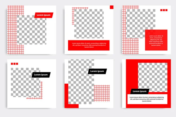 黑色红色最小设计背景矢量插图在白色框架的颜色 可编辑的正方形抽象版本 社交媒体贴文 传单的几何条形横幅模板 — 图库矢量图片