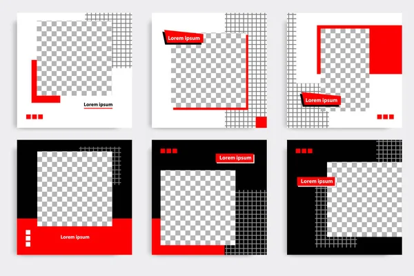 Schwarz Rot Minimales Design Hintergrundvektorillustration Weißer Rahmenfarbe Editierbare Quadratische Abstrakte — Stockvektor
