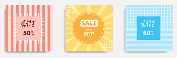 Three Set Sale Square Banner Abstract Flat Design Style Template — Stock Vector