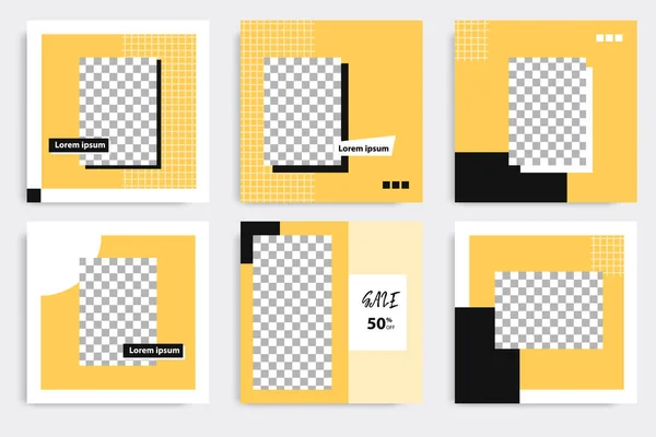 Minimal Square Geometric Banner Template Social Media Post Black Yellow — Stock Vector