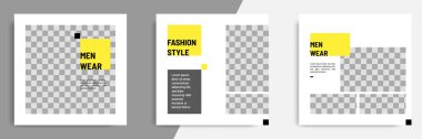 Siyah, sarı ve beyaz arkaplan rengi sosyal medya postası için minimal / minimalist kare geometrik afiş şablonu.