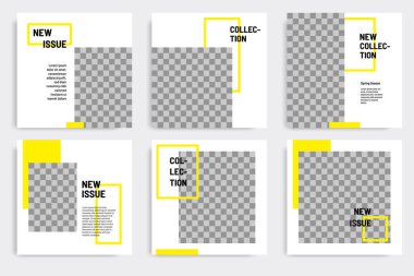 Sarı renk temalı asgari kare pankart. Sosyal medya paylaşımı için düzenlenebilir geometrik afiş şablonu, hikayeler, hikaye, el ilanı.