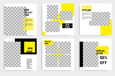 Sarı renk temalı asgari kare pankart. Sosyal medya paylaşımı için düzenlenebilir geometrik afiş şablonu, hikayeler, hikaye, el ilanı.