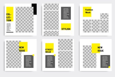 Sarı renk temalı asgari kare pankart. Sosyal medya paylaşımı için düzenlenebilir geometrik afiş şablonu, hikayeler, hikaye, el ilanı.