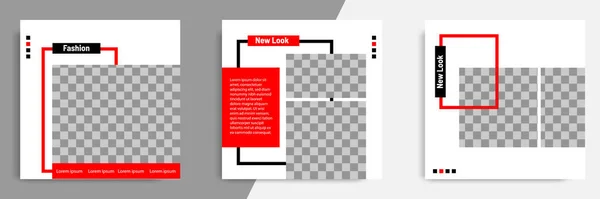 ブラックレッドホワイトのフレームカラーでミニマルなデザインの背景ベクトルイラスト ソーシャルメディアの投稿 チラシのための編集可能な正方形抽象現代幾何学形バナーテンプレート — ストックベクタ