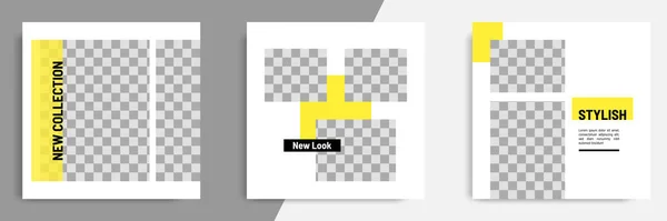 ソーシャルメディアの投稿のための最小 最小限の正方形の幾何学的バナーテンプレート黒 白の背景の色 — ストックベクタ