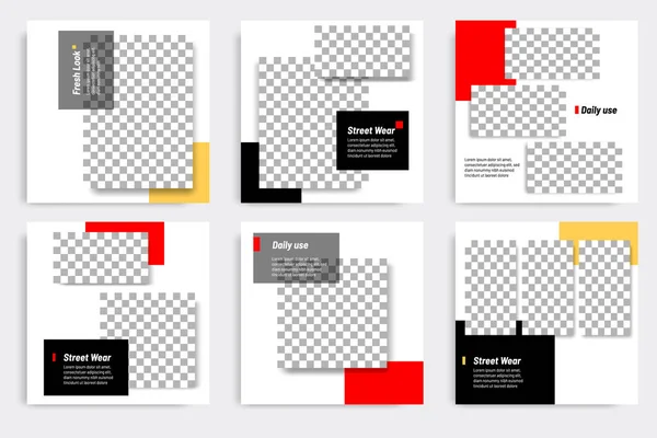 Μοντέρνα Πρότυπα Μίνιμαλ Τετράγωνο Banner Κίτρινο Κόκκινο Μαύρο Και Άσπρο — Διανυσματικό Αρχείο