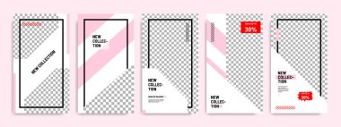 Asgari sosyal medya hikayeleri / hikaye şablon afişi beyaz pembe arkaplan rengi