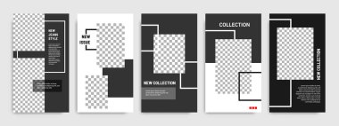 Asgari sosyal medya hikayeleri / hikaye şablon afişi beyaz siyah arkaplan rengi