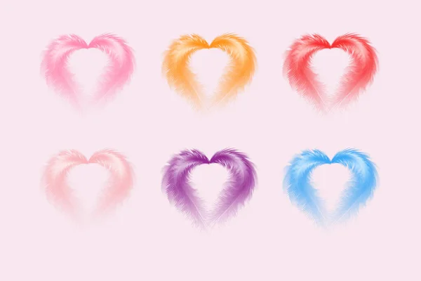 Heart Shape Bird Fur Set Different Color Design Element Valentine — Stock Vector