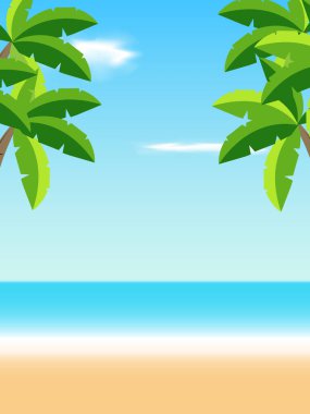 Summer Beach afişi / afişi / afişi. Sağ ve sol üstte element olarak palmiye ağacı kullanılıyor