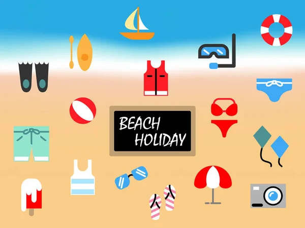 Καλοκαίρι Παραλία Εικονίδιο Διακοπών Που Επίπεδο Πολύχρωμο Στυλ Φόντο Παραλία — Διανυσματικό Αρχείο