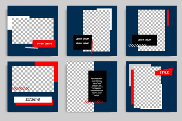 Bannière Carrée Mise Page Minimale Couleur Cadre Rouge Bleu Modèle — Image vectorielle