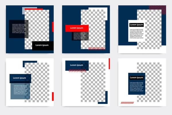 蓝色红色框架的最小布局方条旗 社交媒体贴文 传单的可编辑几何产品目录销售横幅模板 — 图库矢量图片