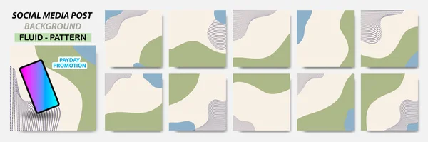Set Collection Square Banner Layout Πράσινο Χρώμα Σχέδιο Line Dots — Διανυσματικό Αρχείο