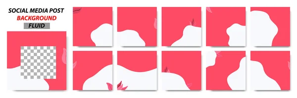 以白色 红色和叶子花纹设置正方形横幅布局模板背景集合 适用于社交媒体 博客广告 — 图库矢量图片