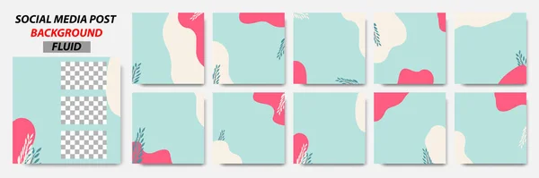以绿色 粉色和叶色图案设置正方形横幅布局模板背景集合 适用于社交媒体 博客广告 — 图库矢量图片