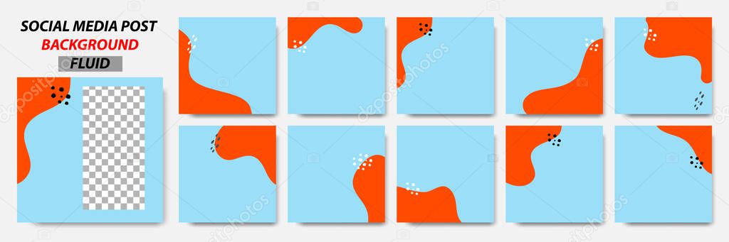 Set collection of square banner layout template background in blue, orange color and memphis dot pattern. Suitable for social media, web, blog ads.
