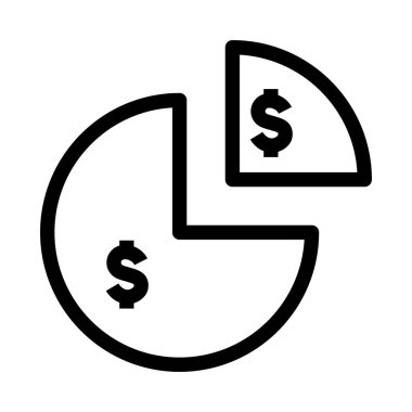 Dolar para birimi işaretli turta grafiği performansı, ana hatlı veya çizgi biçiminde simge vektör illüstrasyonu