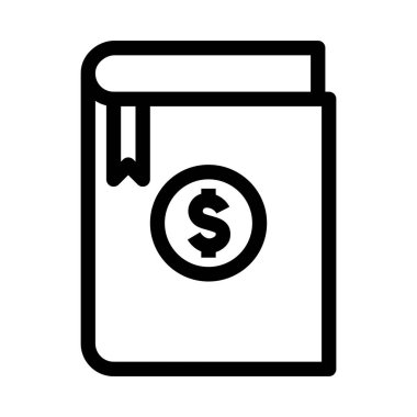 Dolar para birimi simgesine sahip finans kitabı, ana hatlar veya satır biçiminde vektör illüstrasyonu