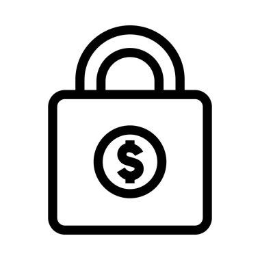 Bankacılık ve Finans ikonu, dolar işaretli asma kilit. Piksel mükemmel vektör çizimi