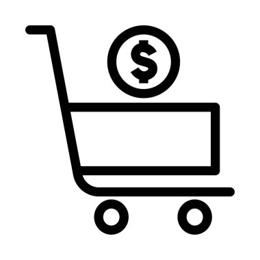 Ödeme simgesi için paralı alışveriş arabası, ana hatlı veya satır biçiminde vektör illüstrasyonu