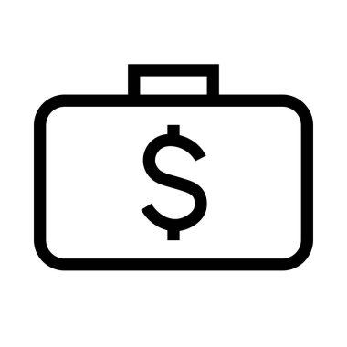 Dolar işareti simgesine sahip evrak çantası simgesi, ana hatlı veya satır biçiminde vektör illüstrasyonu