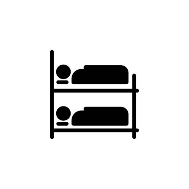 Kapsül pansiyonunun ranzasında siyah simge var. Vektör illüstrasyonu