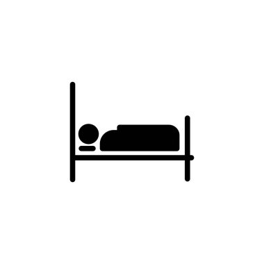 Uyuyan kötü oda katı siyah ikon. Vektör illüstrasyonu