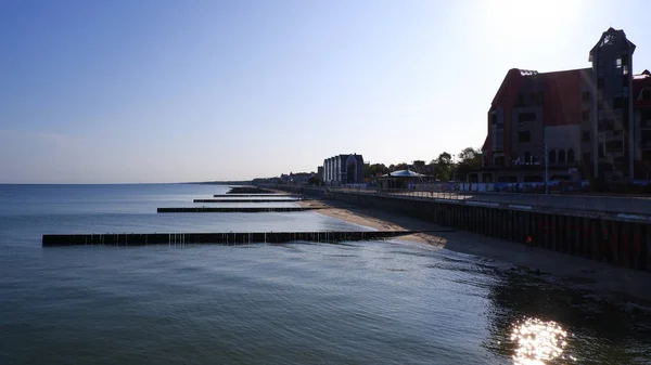 Vue Plage Sable Sur Côte Mer Baltique Dans Célèbre Station — Photo