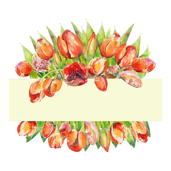 Illustration Med Hand Målade Wreith Withtulip Akvarell — Stockfoto