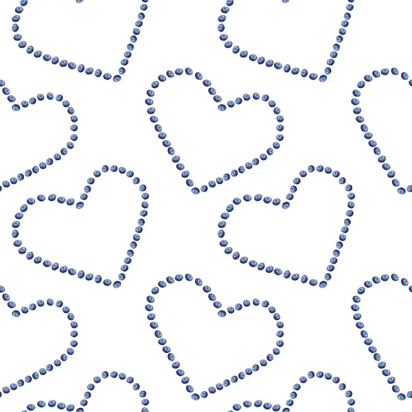 Vzor Bezešvé Srdce Rukou Malované Blueberrys Akvarel Bílém Pozadí — Stock fotografie