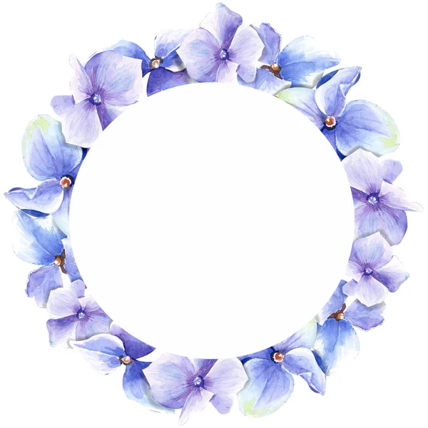 Wreath Hand Painted Blue Hydrangeas Watercolor White Background — Stock Photo, Image