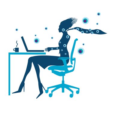 İş kadını dizüstü vektör çizim arkasında