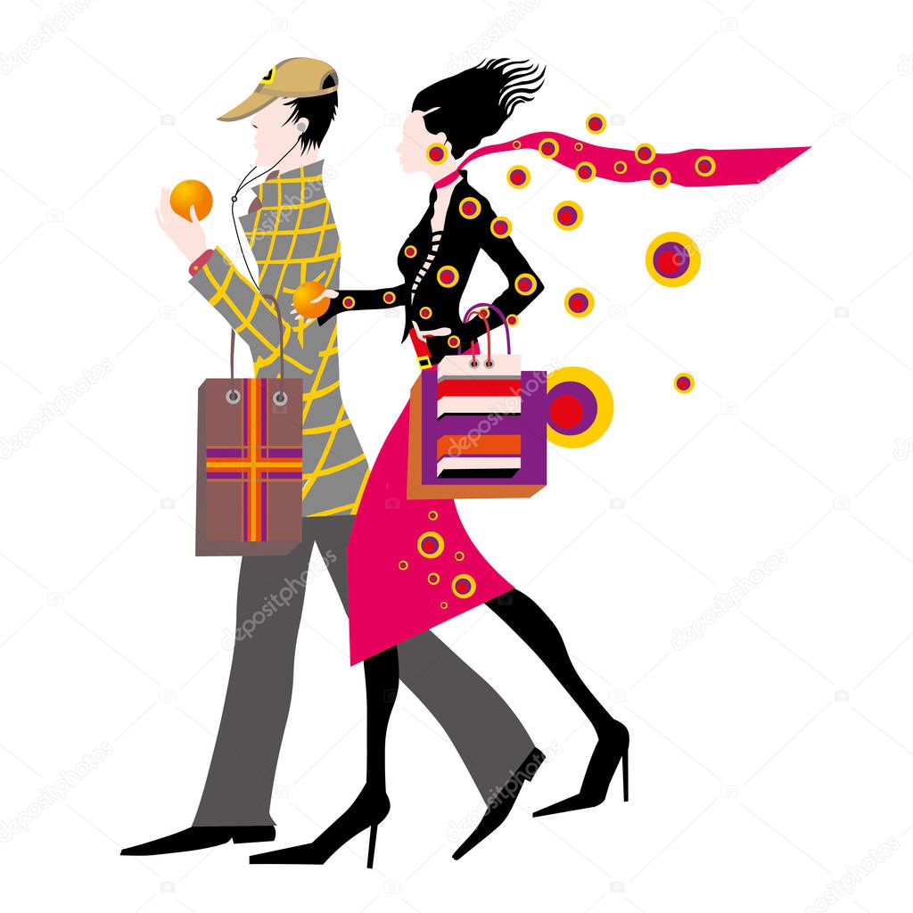 Shopping couple vector illustration