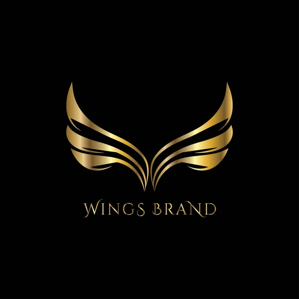 黄金のベクトルのロゴを翼します ブティック レストラン ホテル ファッション ブランドの翼黄金高級エンブレム — ストックベクタ