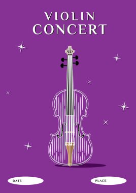 Keman Konser vektör poster şablonu. Keman illüstrasyon. Keman tasarım öğesi. Klasik müzik konser poster