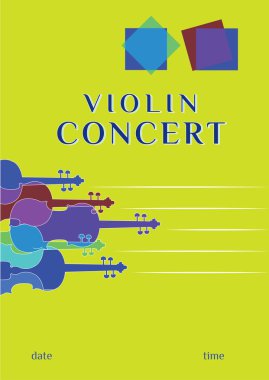 Keman Konser vektör poster şablonu. Keman illüstrasyon. Keman tasarım öğesi. Klasik müzik konser poster