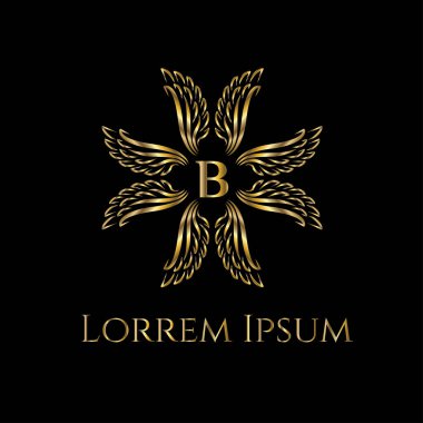Kanatları logo vektör. Kanatları öğesi tasarım. Lüks çerçeve. B harfi monogram. Vektör