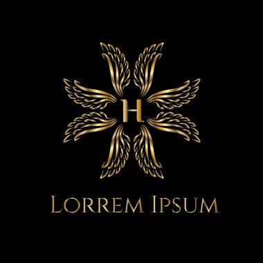Kanatları logo vektör. Kanatları öğesi tasarım. Lüks çerçeve. H harfi monogram. Vektör