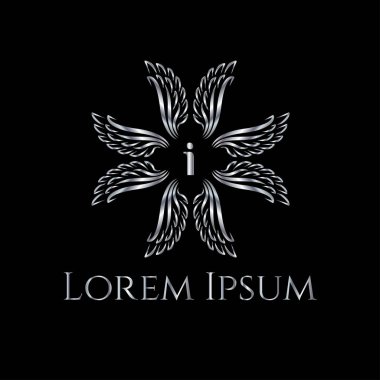 Kanatları logo vektör. Kanatları öğesi tasarım. Lüks çerçeve. Ben monogram mektup. Vektör