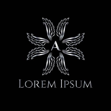 Kanatları logo vektör. Kanatları öğesi tasarım. Lüks çerçeve. A harfi monogram. Vektör