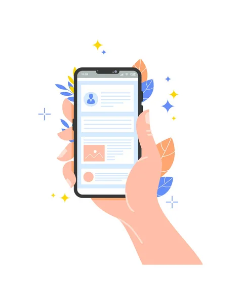 Ruční Držení Smartphone Korespondencí Obrazovce Video Hovor Milovanou Osobou Vektorové — Stockový vektor
