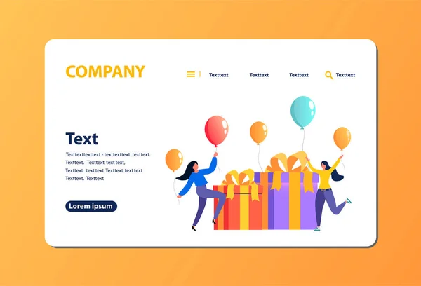 Conceito de recompensa online. Jovem grupo de pessoas felizes recebendo bônus e recebendo caixas de presente. Ilustração vetorial para programa de fidelidade, promoção, marketing. Design de estilo plano moderno para landing page — Vetor de Stock