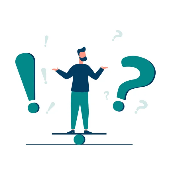 Vector illustration, conceptual illustration of frequently asked questions exclamation marks and question marks, answer to metaphor. — Stock Vector
