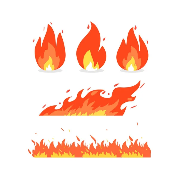 Fuego Llama Varias Formas Iconos Vectoriales Estilo Dibujos Animados Fondo — Vector de stock