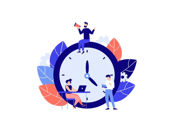 Relógio de alarme em fundo branco, conceito de gerenciamento de tempo de trabalho, reação de despertar rápido. Ilustração em estilo plano vetorial para landing page. — Vetor de Stock